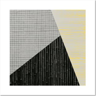 Zen Abstract Bamboo Pattern Colour Block Black Grey Yellow Posters and Art